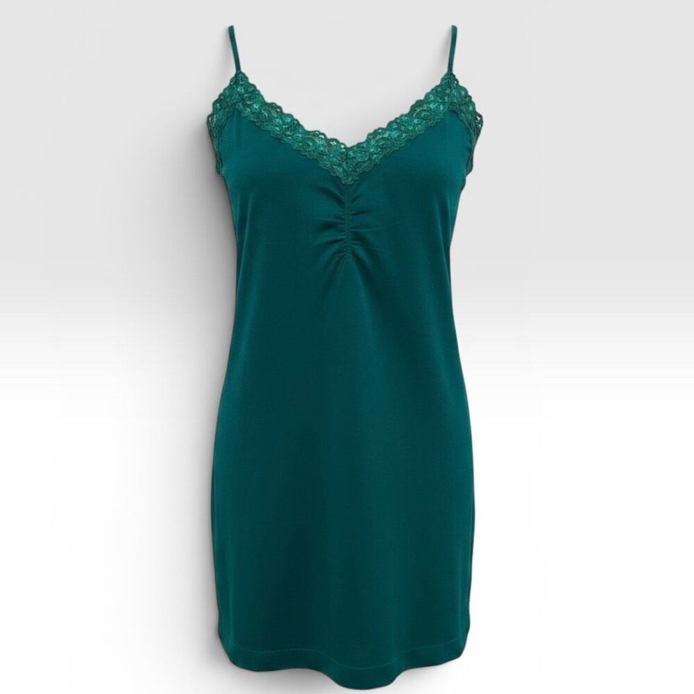 Attention Women's Size L/XL Teal Green Seamless Lace Trim Cami Tank Top